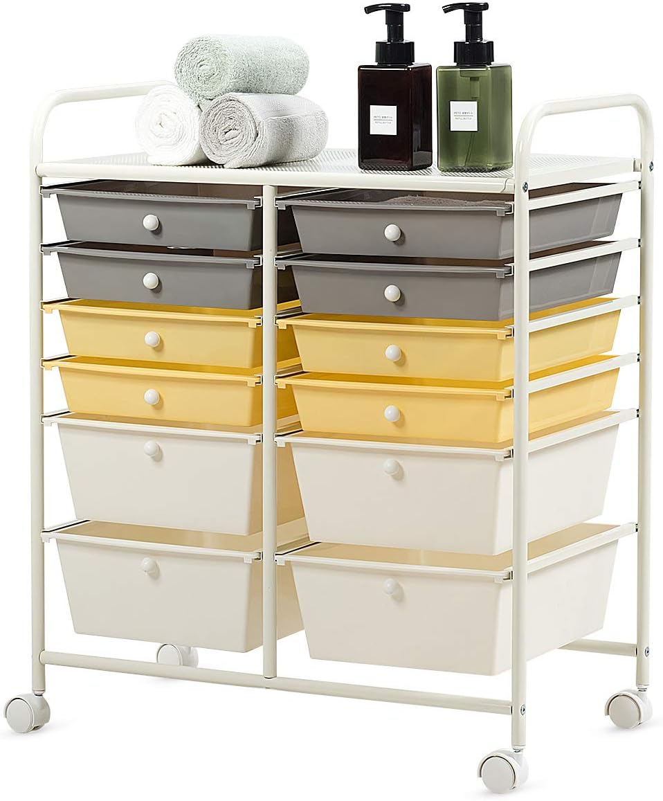 12-Drawer Rolling Storage Cart, Yellow, Pack of 2 J980