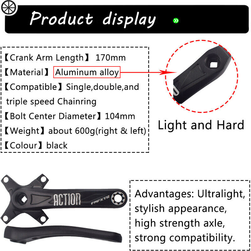 Mountain Bike Crank 104 BCD 170mm Aluminum Alloy Cranks Arm with 4pcs Silver Chainring Bolts E78955