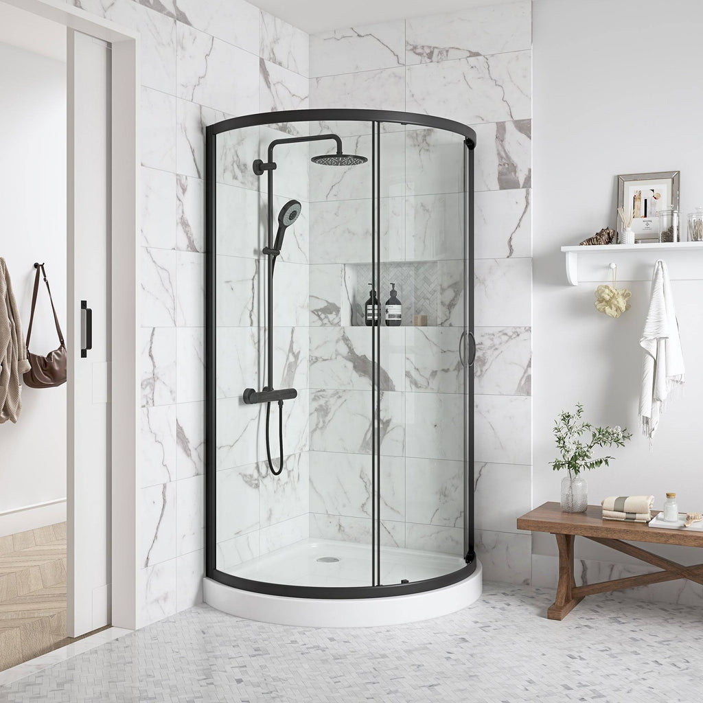 Black Shower Kit with Clear Glass Panels and Base Z83885