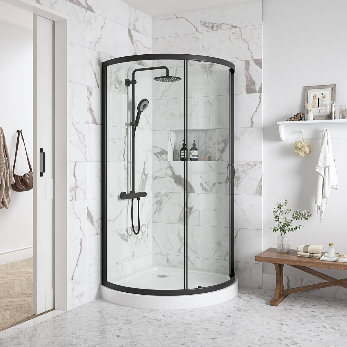 Black Shower Kit with Clear Glass Panels and Base Z83885