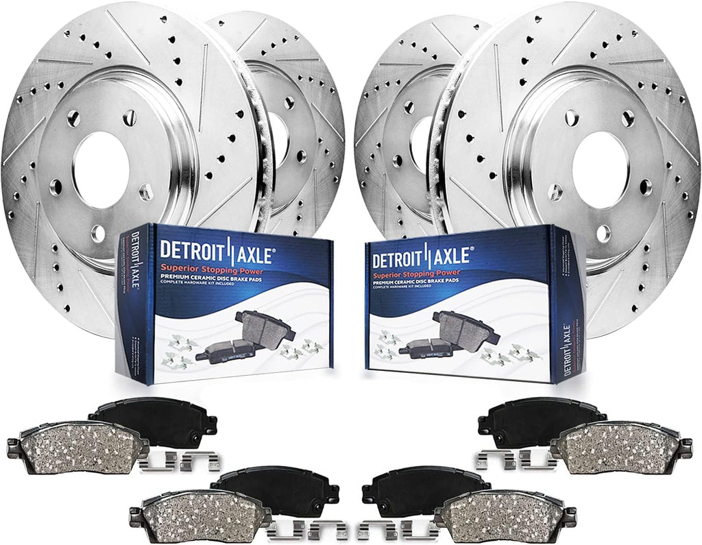 8pc Set Drilled & Slotted Brake Rotors Ceramic Pads for 2010-2015 Chevrolet Camaro V6 LS & LT Q5880