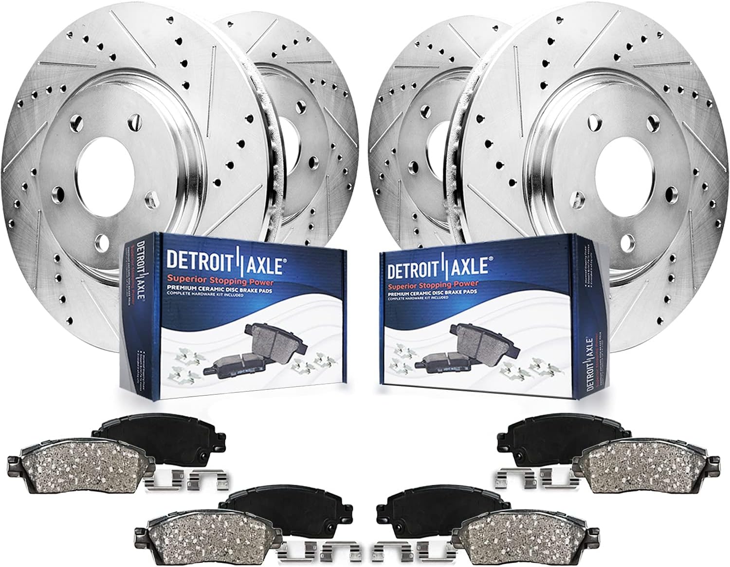 8pc Set Drilled & Slotted Brake Rotors Ceramic Pads for 2010-2015 Chevrolet Camaro V6 LS & LT Q5880