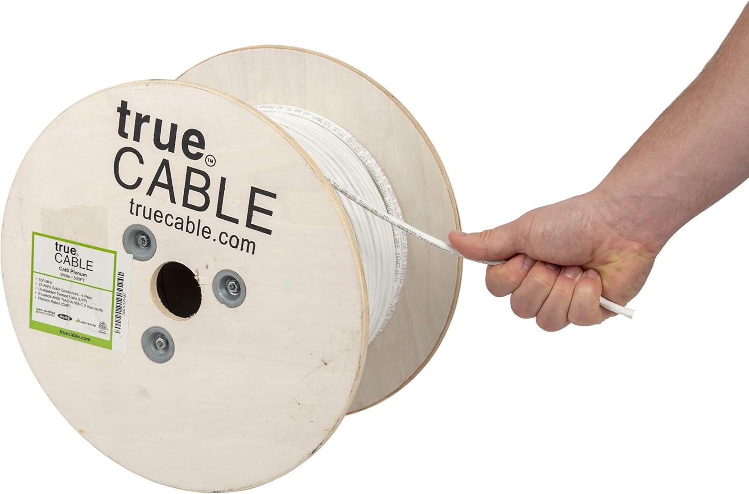 Cat6 Plenum Bulk Ethernet Cable, 500ft, Green, 23AWG 4 Pair Solid Bare Copper, 550MHz, UTP E38022
