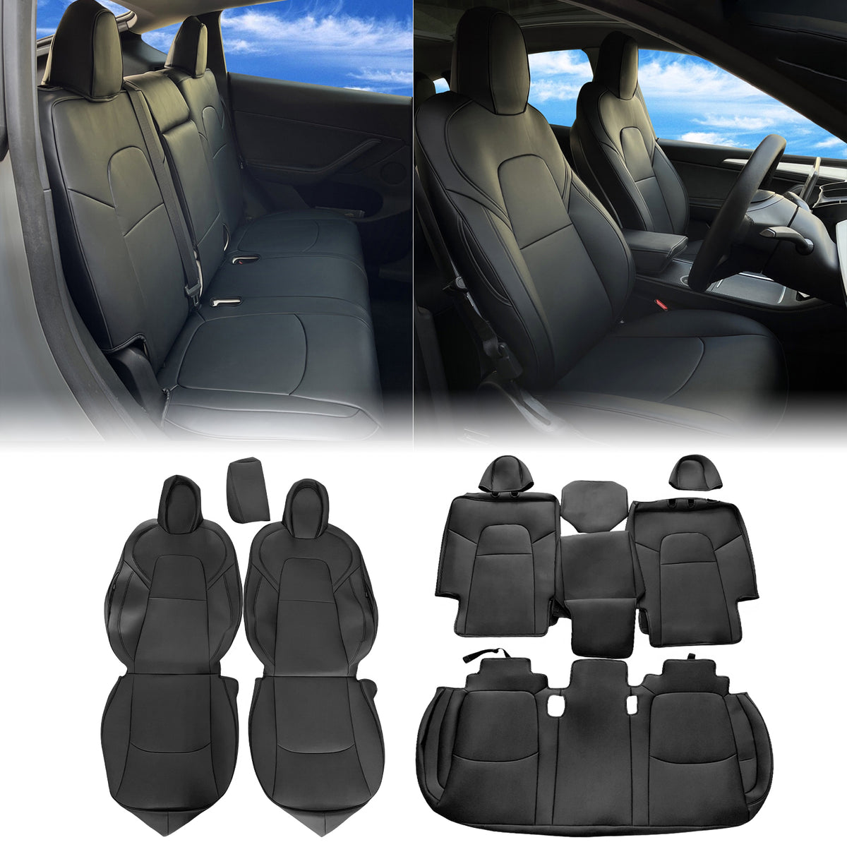 Black Leather 11PCS Car Seat Covers A2759