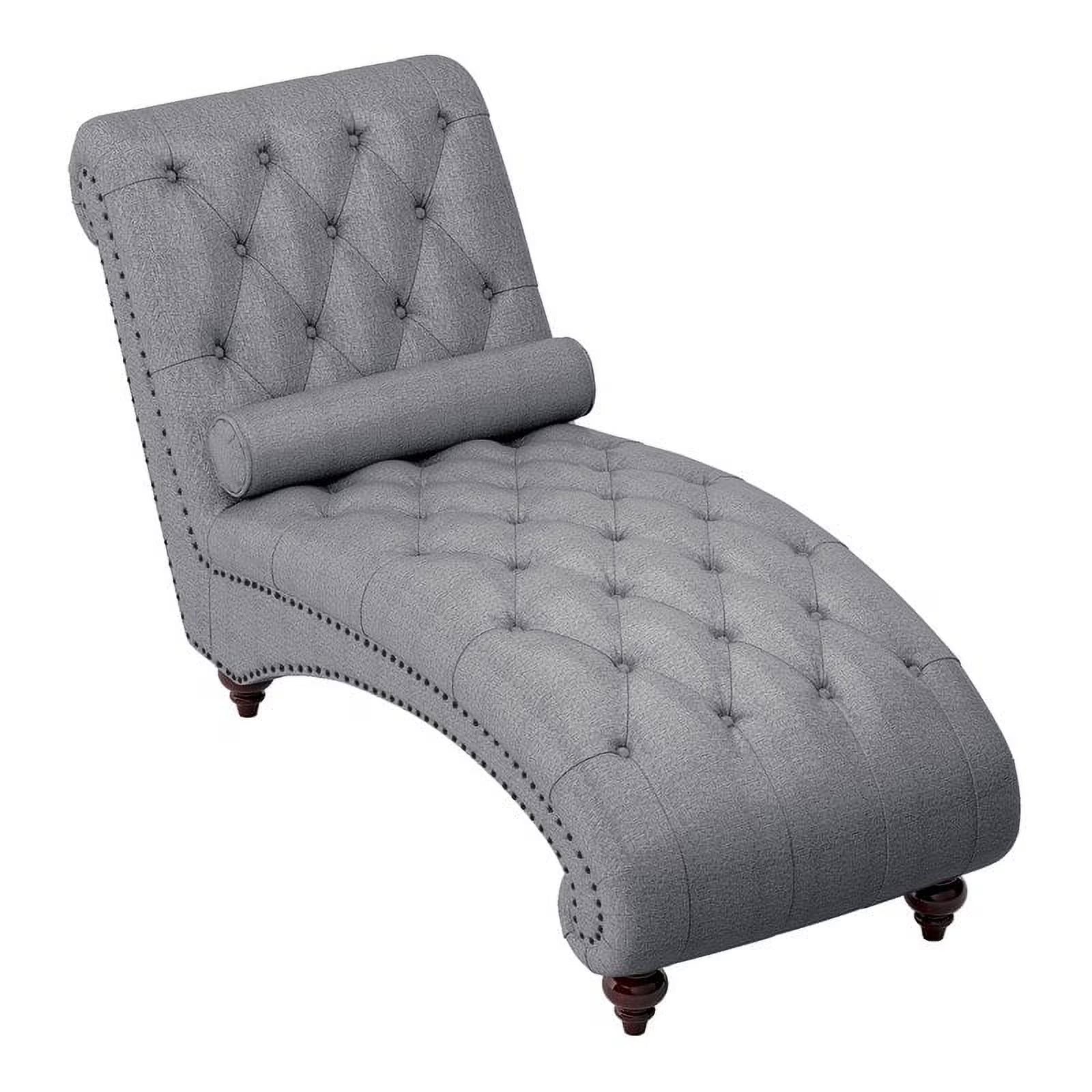 Dark Gray Wood & Fabric Chaise with 1 Bolster Pillow I63518