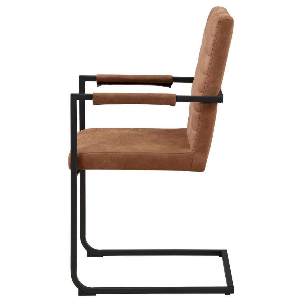 Vegan Leather Armchair with Cantilever Base, Brown & Black, Set of 2 D2440