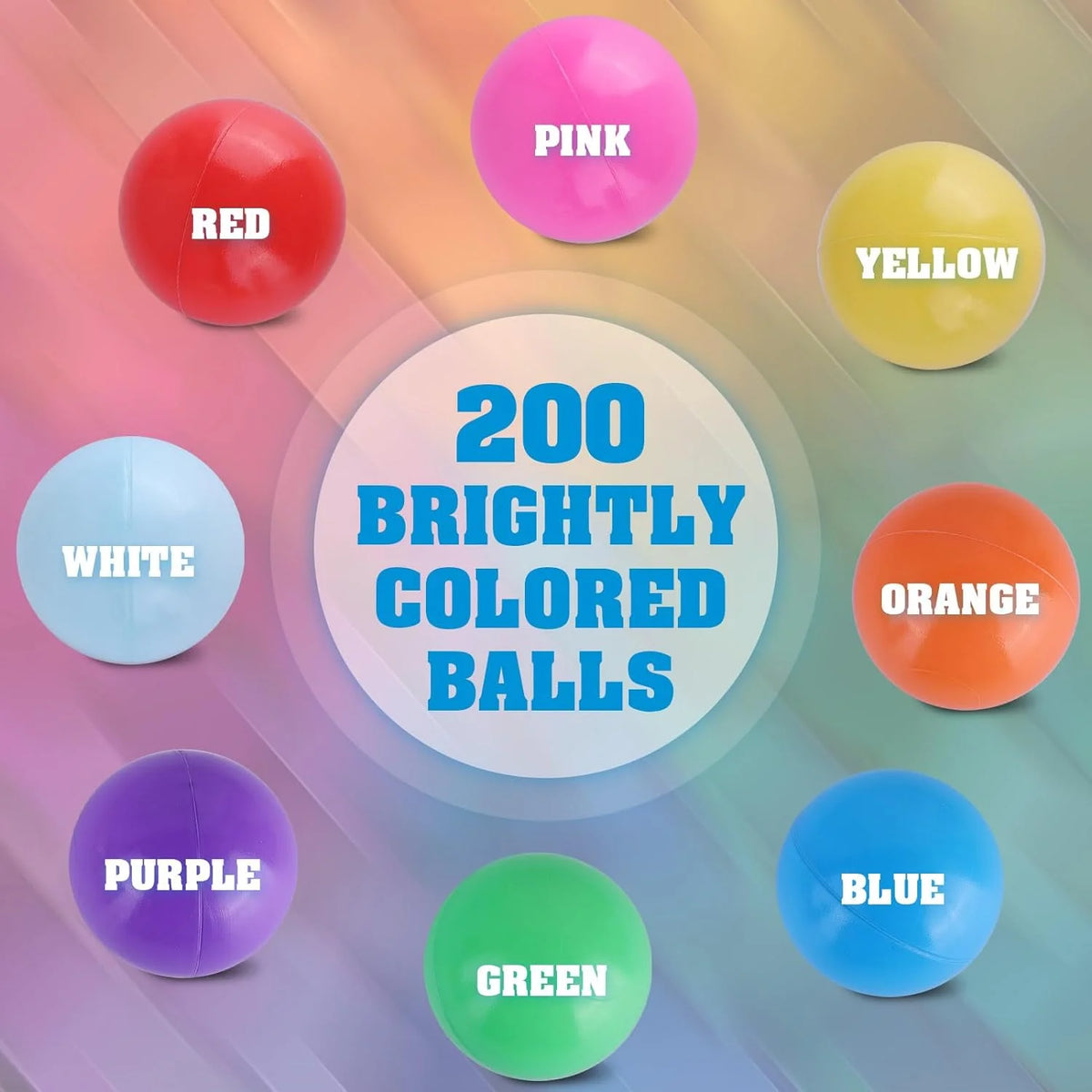 200 Count 8 Colors Plastic Ball Pit Balls with Storage Mesh Bag W867807