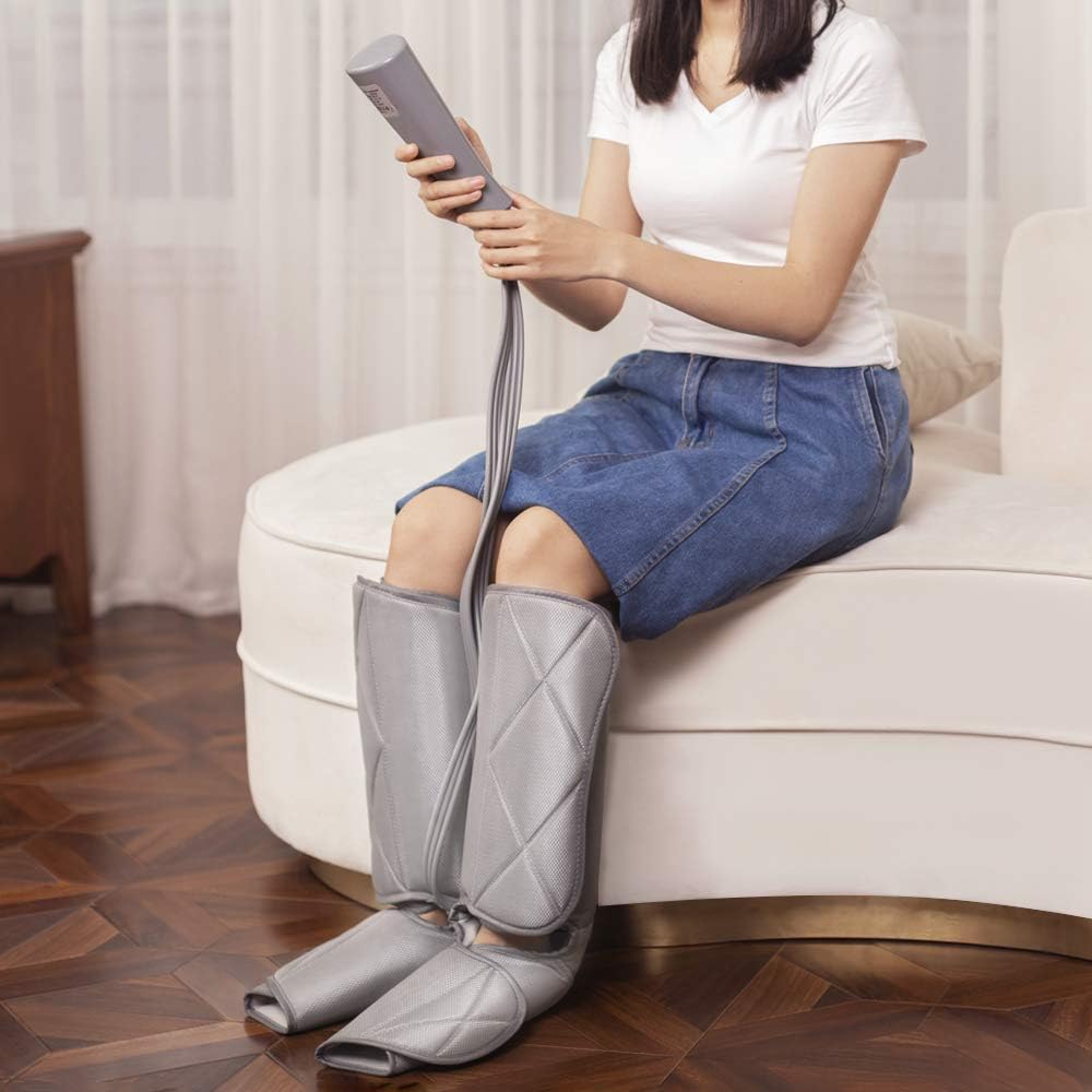 Leg Massager with Heat, Air Compression Foot and Calf Massage Machine, 3 Modes 4 Intensities Adjustable Leg Wraps O942