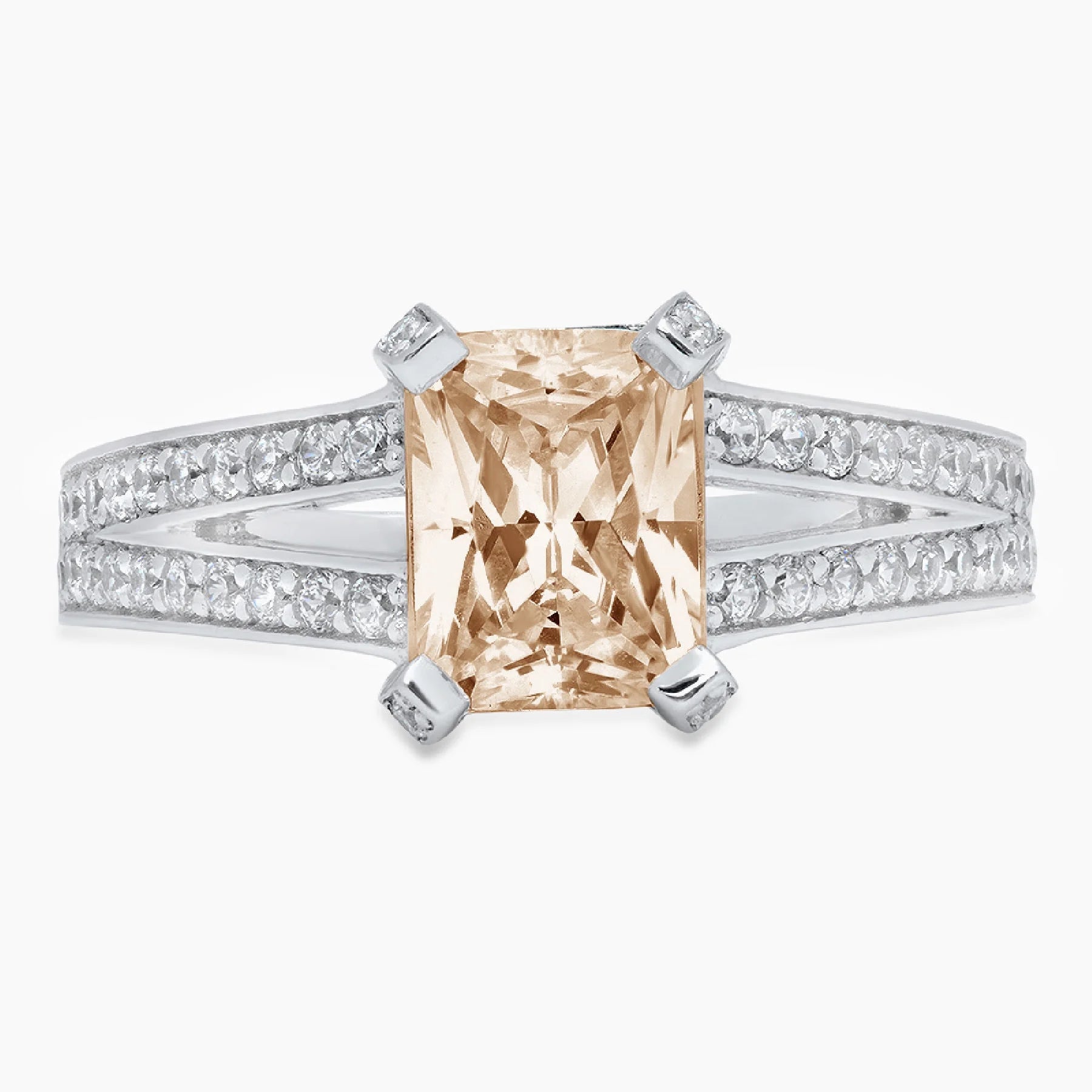 Emerald Cut Brown Champagne Simulated Diamond 18k White Gold Ring Size 3.5 D462097
