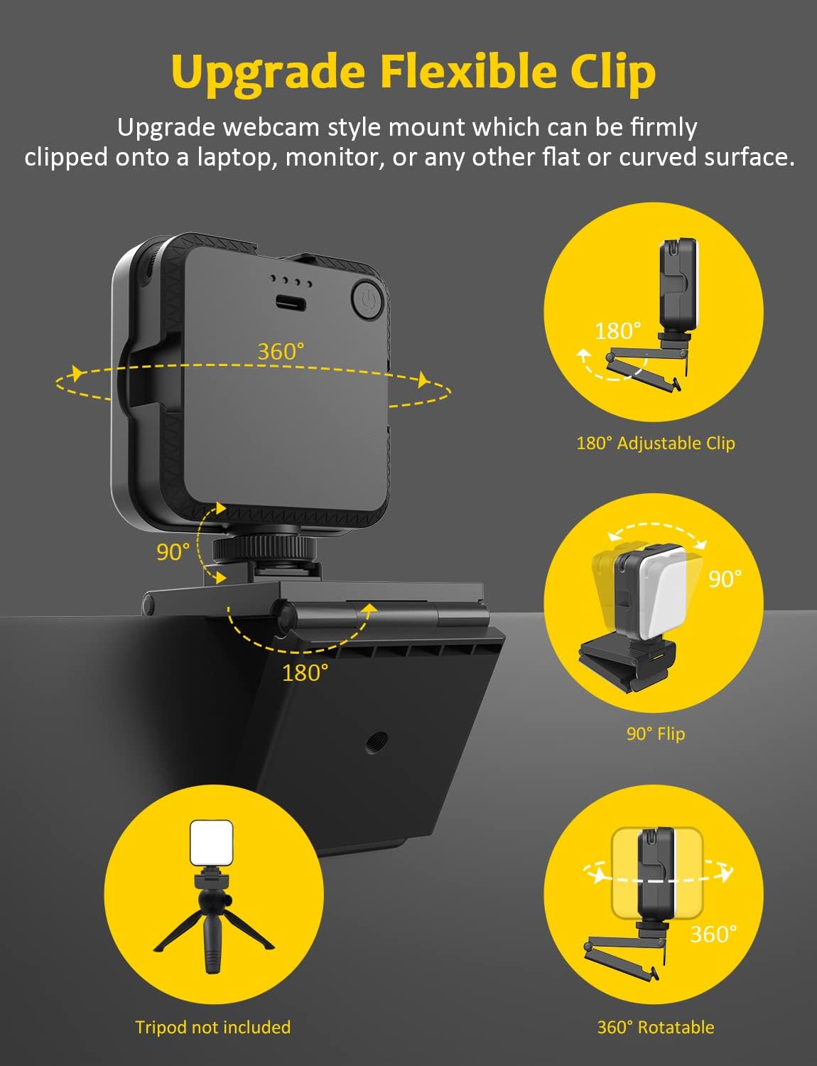 Dimmable Rechargeable Video Conference Lighting Kit with Webcam Style Clip B10891