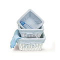 Set of 3 White Willow Blue Cotton Gingham Storage Baskets V455