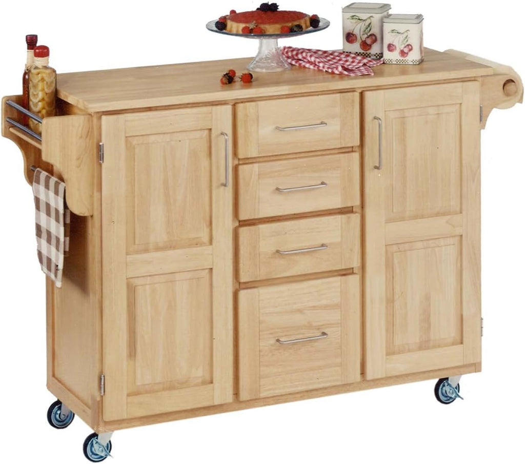 Warm Oak 2 Door Cabinet Kitchen Cart with Natural Wood Top L57971