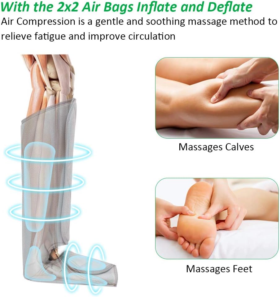 Leg Massager with Heat, Air Compression Foot and Calf Massage Machine, 3 Modes 4 Intensities Adjustable Leg Wraps O942