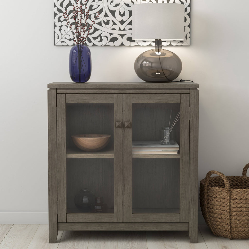 Solid Wood Low Storage Cabinet Farmhouse Grey A7387