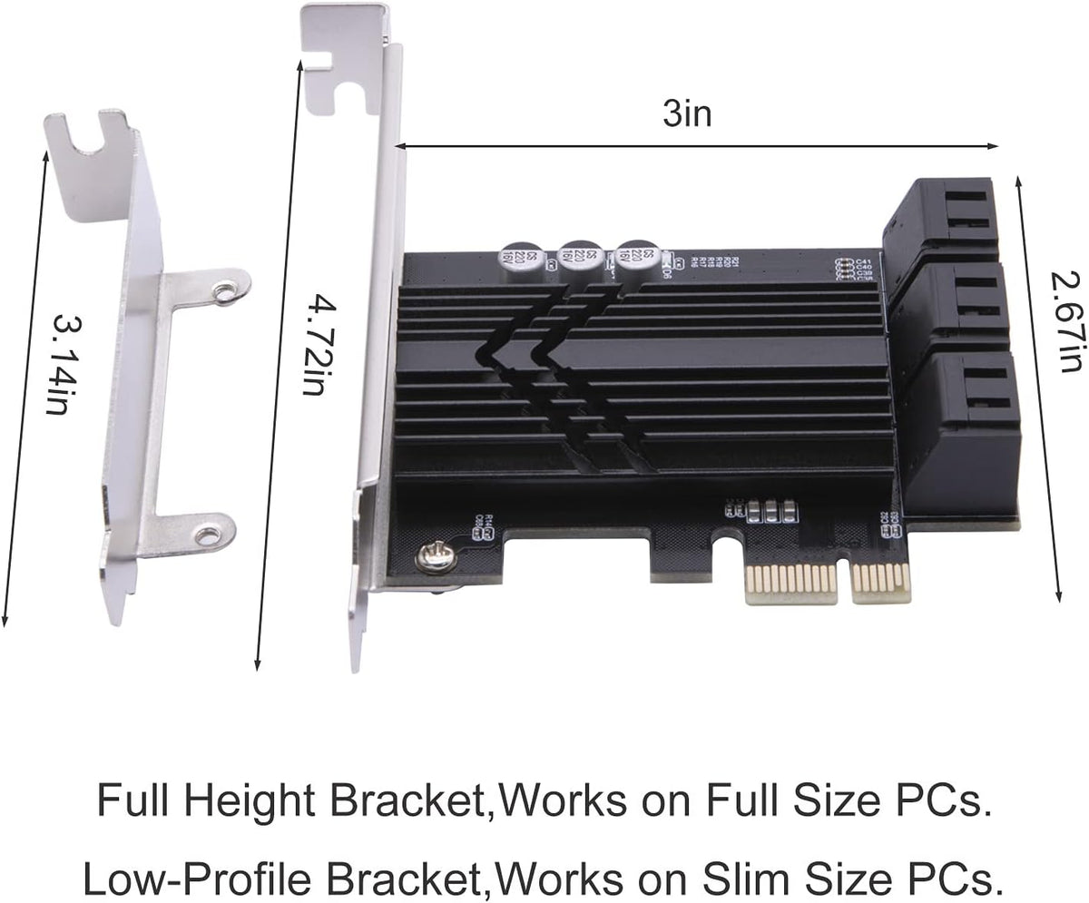 6 Ports PCIe SATA 3.0 6Gbps Expansion Controller Card with 6 SATA Cables and Heatsink X99028