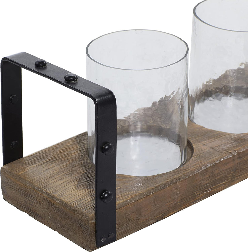 Wood Metal Glass Candle Holder 28 by 5-Inch V494