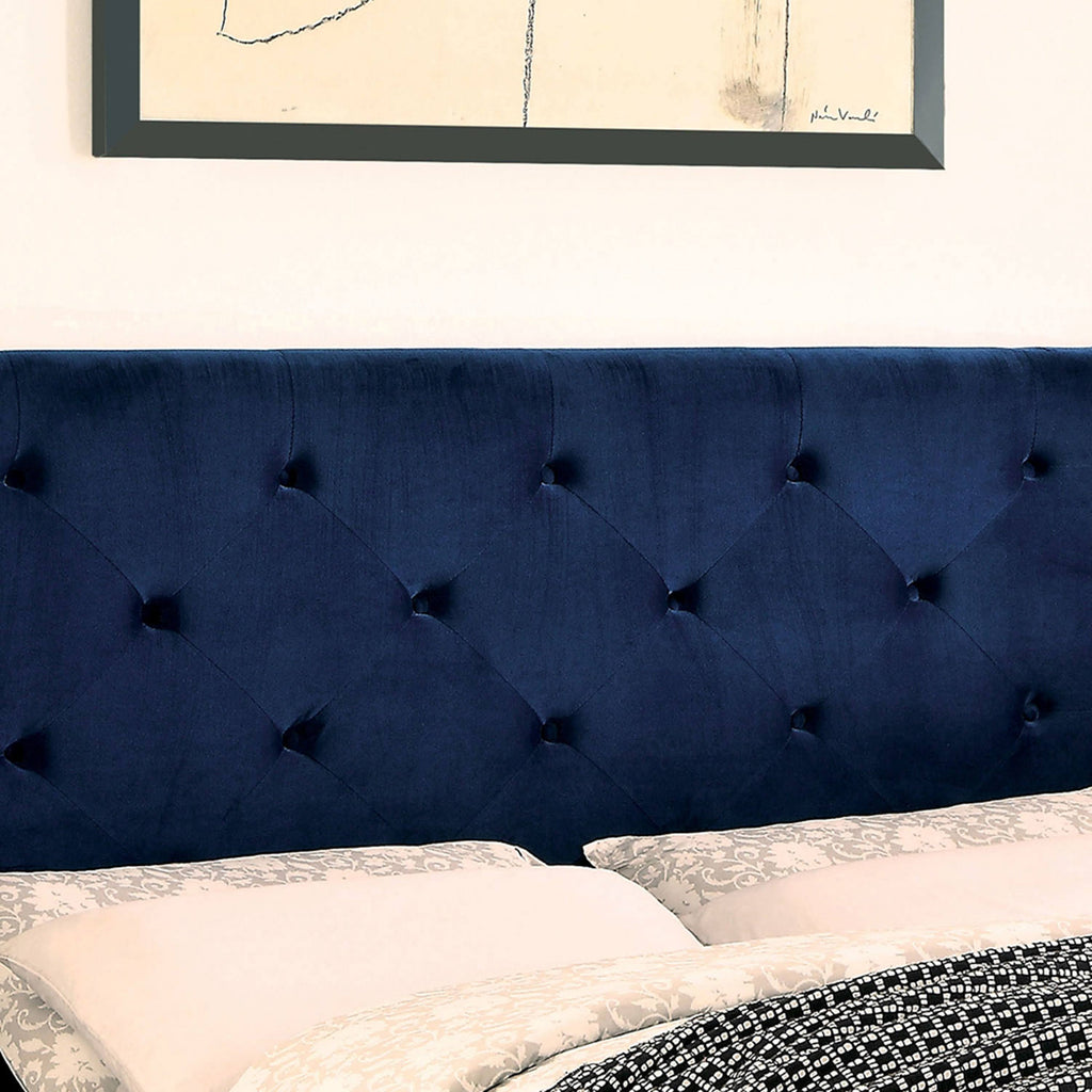 Blue Fabric Tufted Platform Bed U1302
