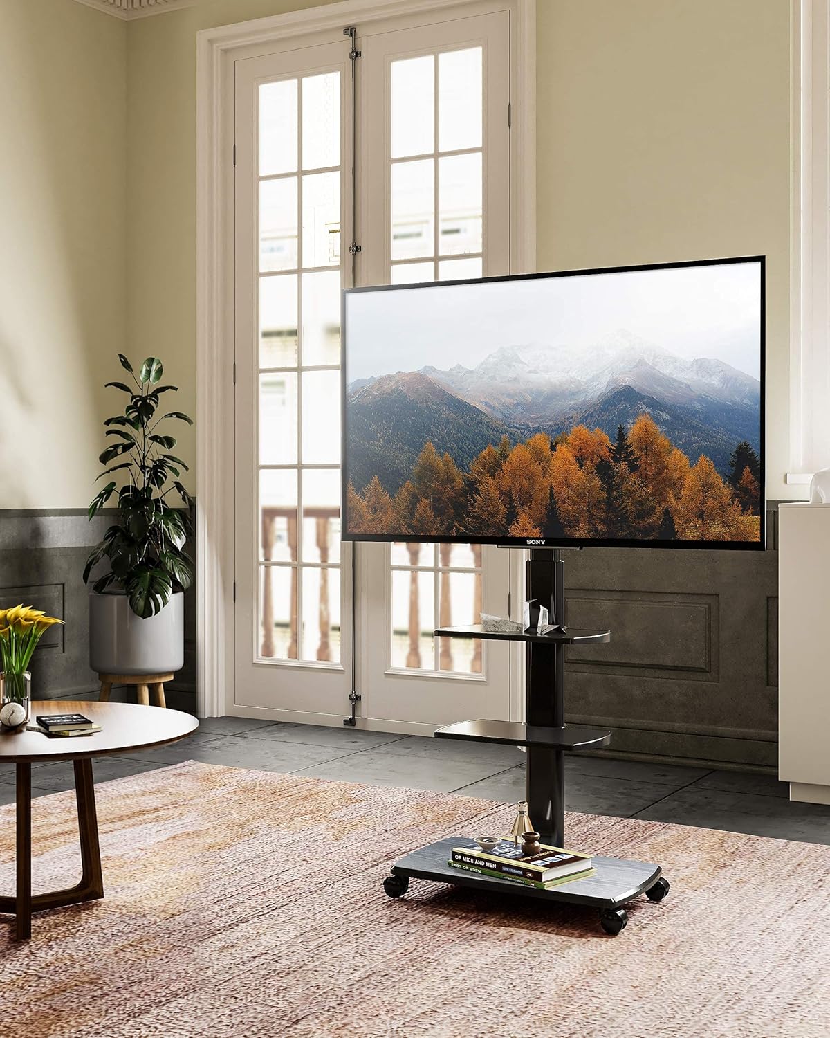 Rolling TV Stand on Wheels for 32 to 65 Inch Flat Screen TV, Black O385