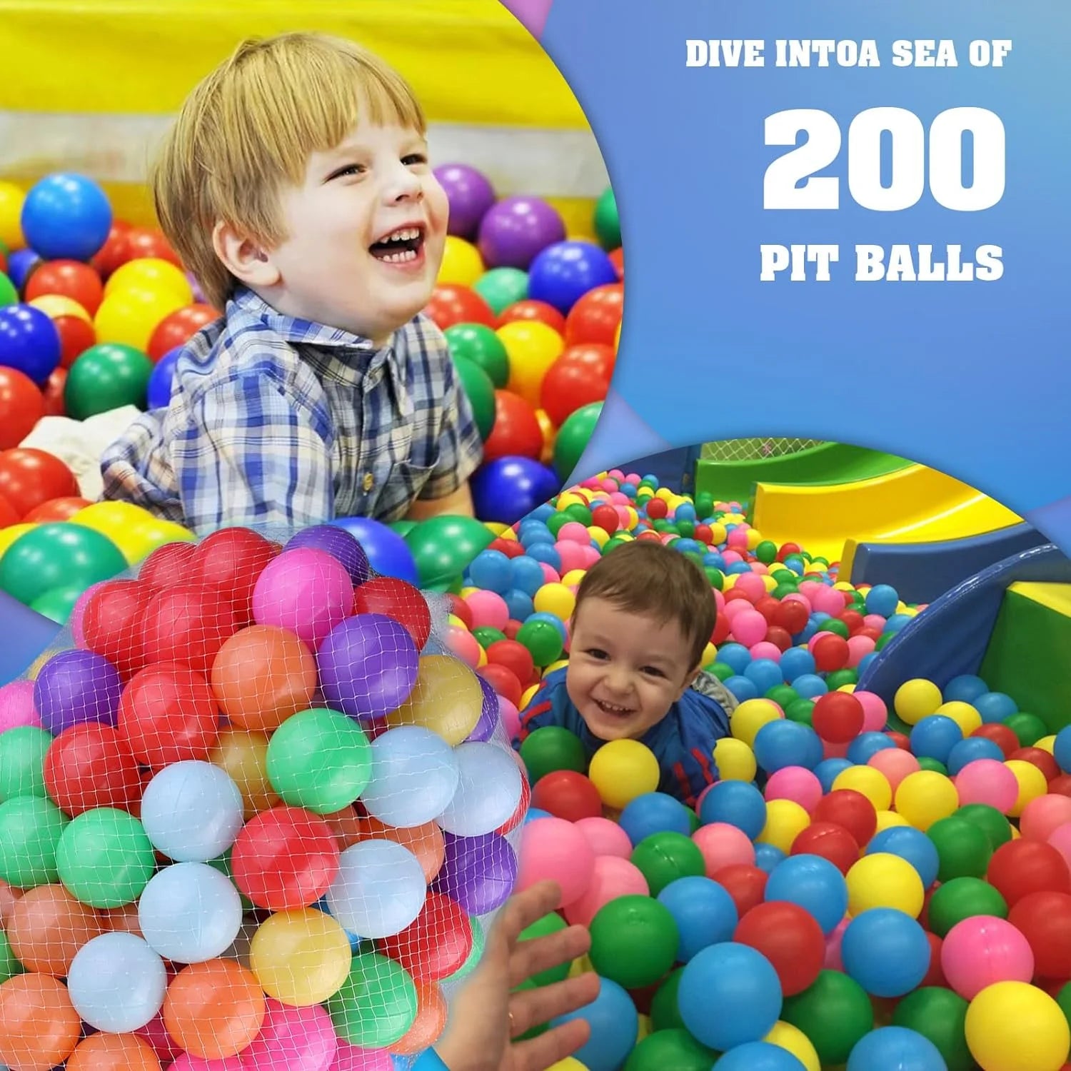 200 Count 8 Colors Plastic Ball Pit Balls with Storage Mesh Bag W867807