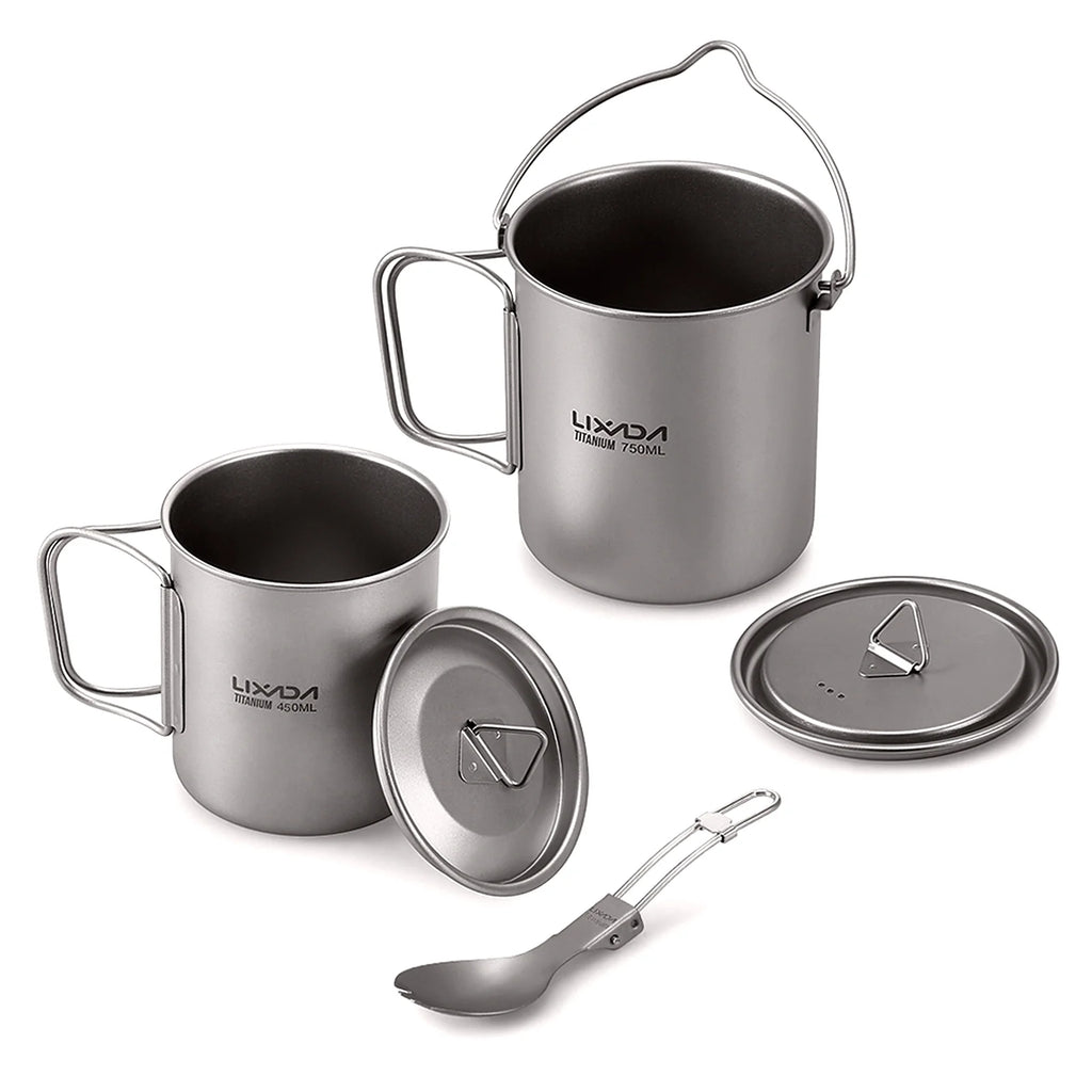 Titanium Outdoor Set with 750ml Pot, 450ml Cup, and Folding Spork G923