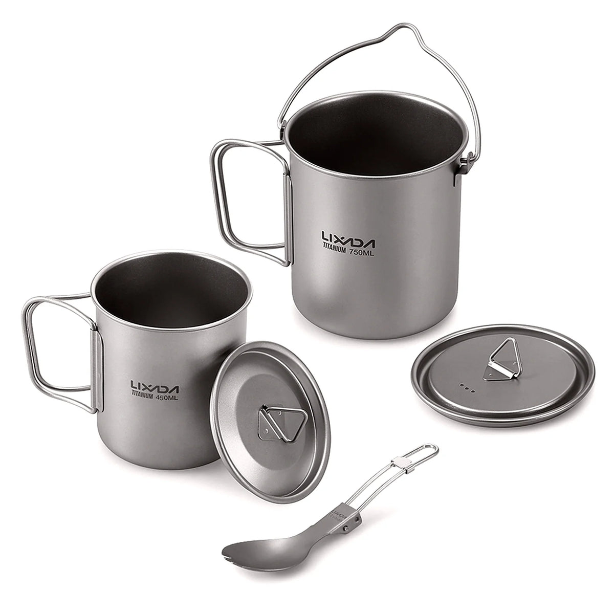 Titanium Outdoor Set with 750ml Pot, 450ml Cup, and Folding Spork G923