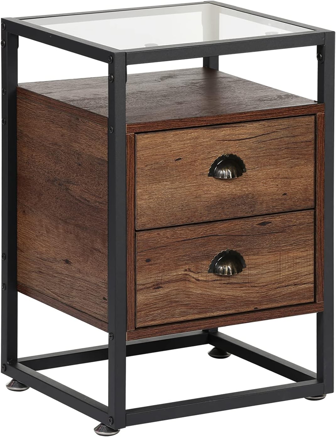 Brown Nightstand with Drawer and Shelf F519