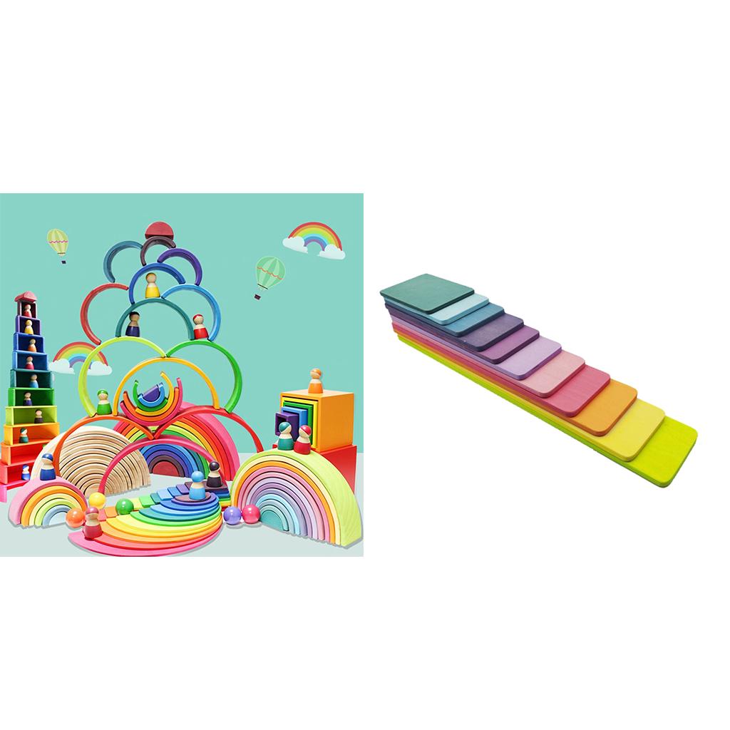 11pcs Wooden Rainbow Stacking Game Building Blocks L32340