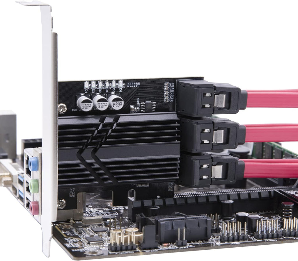 6 Ports PCIe SATA 3.0 6Gbps Expansion Controller Card with 6 SATA Cables and Heatsink X99028