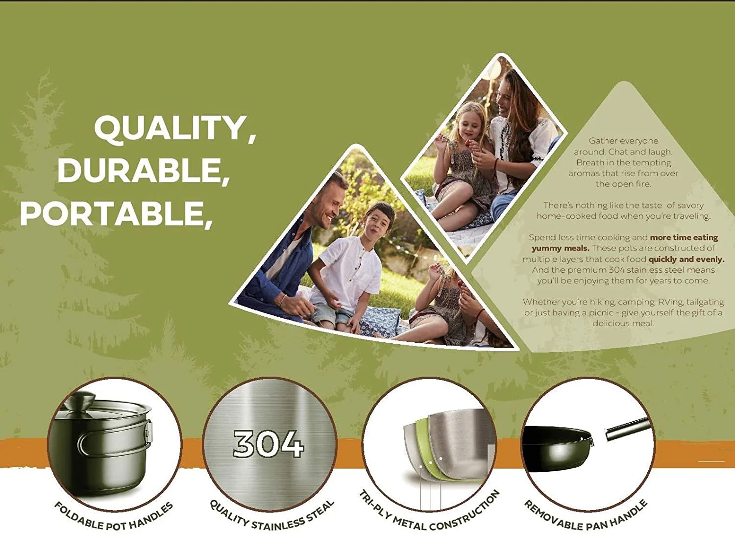 8pc Stainless Steel Camping Cookware Set with Travel Tote Bag B181569