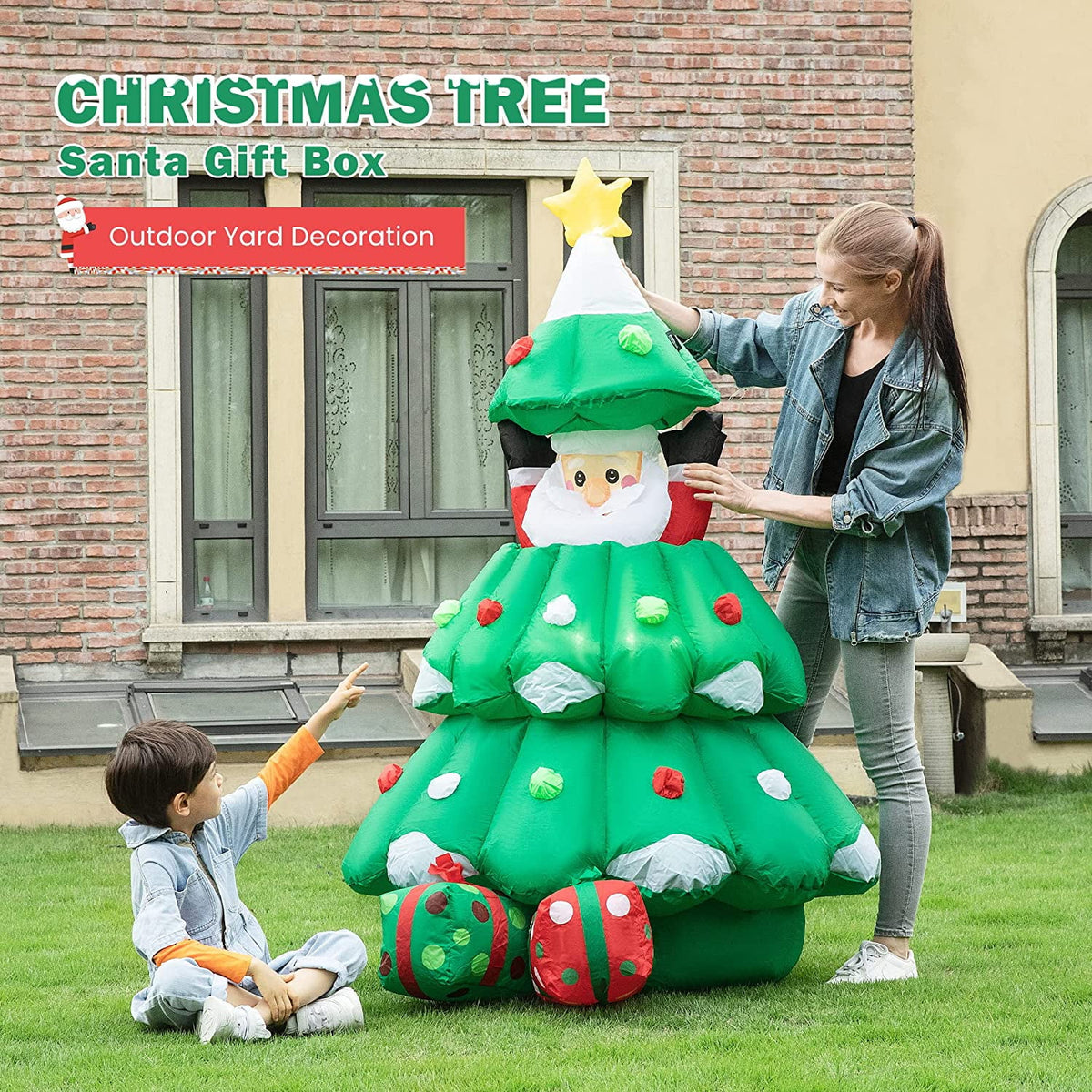 6ft Inflatable LED Lighted Christmas Tree with Pop up Santa and 2 Gift Boxes J208889