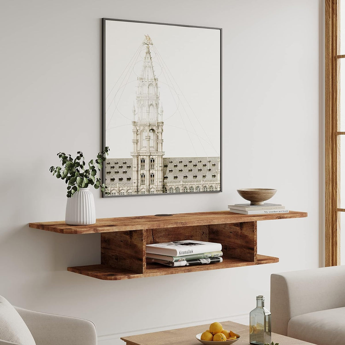 Black Floating TV Stand Wall Mounted Shelf Entertainment Center Wood Media Console with Storage Desk Under TV U2270