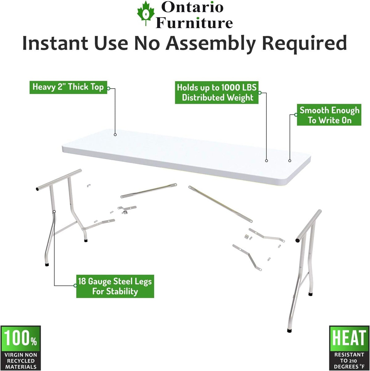 White Resin Plastic Folding Table with Steel Frame I1713