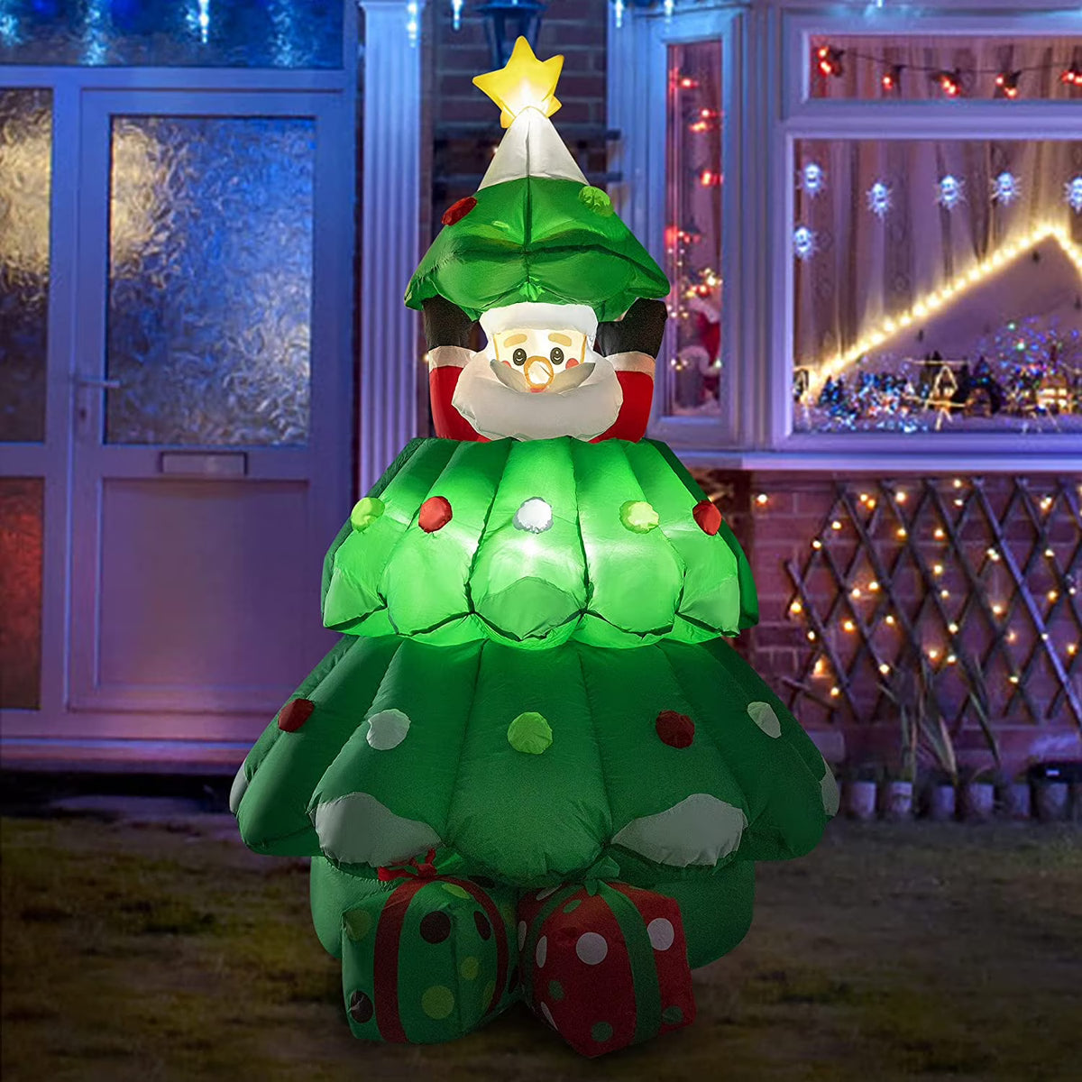 6ft Inflatable LED Lighted Christmas Tree with Pop up Santa and 2 Gift Boxes J208889