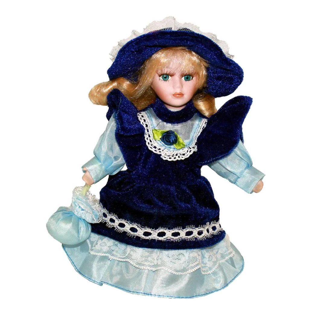 Blue Vintage Mini Porcelain Doll with Hat G21088