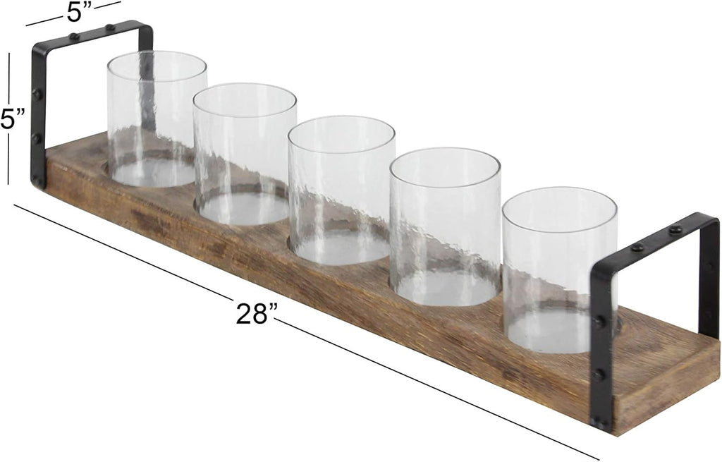Wood Metal Glass Candle Holder 28 by 5-Inch V494