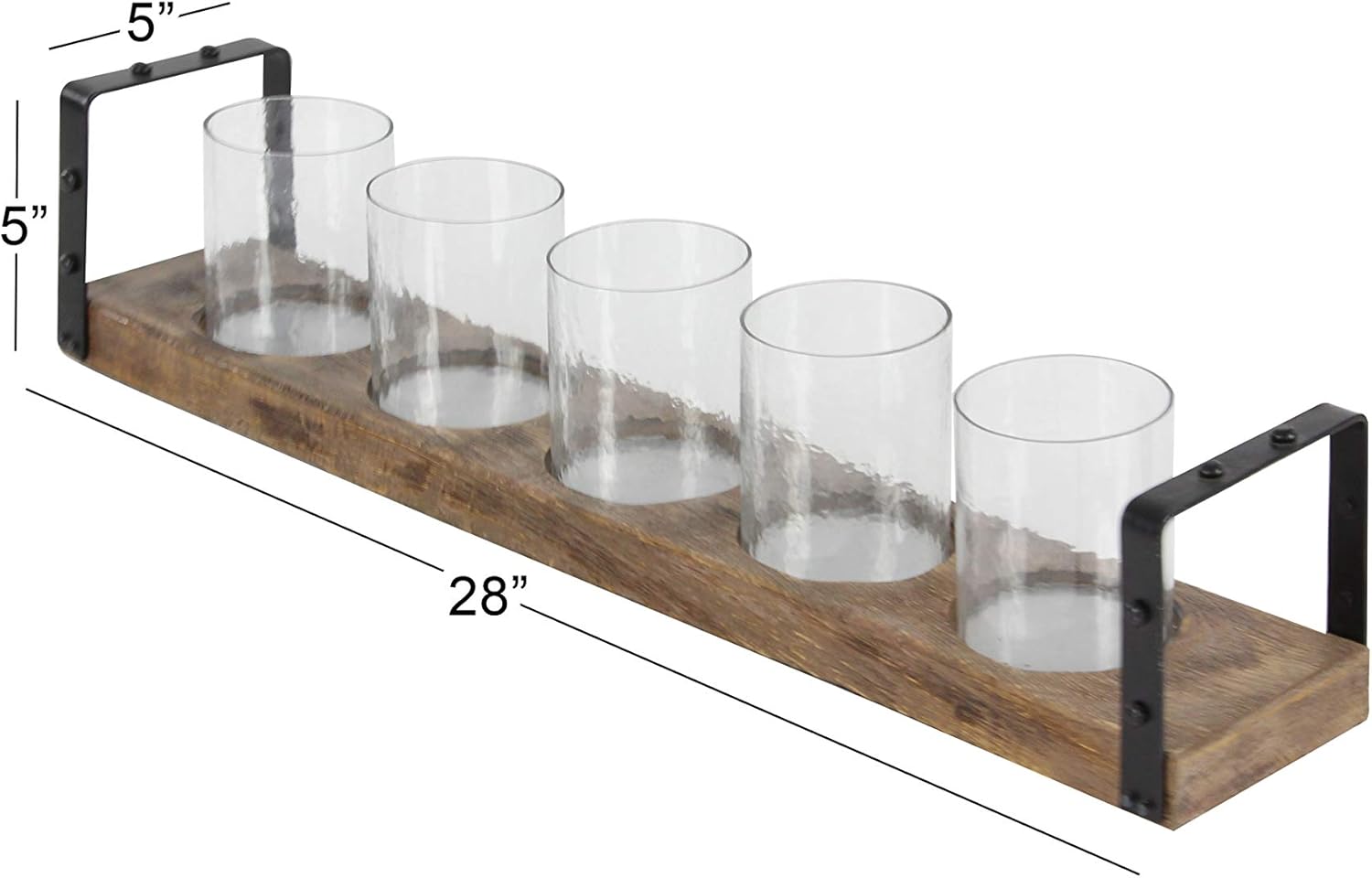 Wood Metal Glass Candle Holder 28 by 5-Inch V494