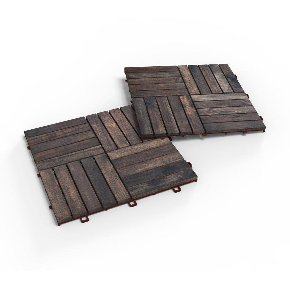 Acacia Hardwood Interlocking Patio Deck Tiles, Pack of 10 Y28486
