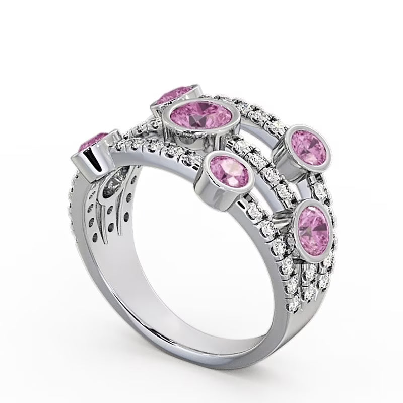 14K White Gold Eternity Band with Round Cut Pink Sapphire F832