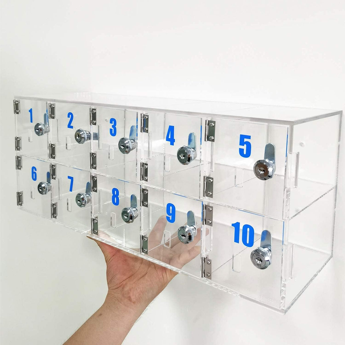 Clear Cell Phone Locker Box with Door Locks and Keys Wall-Mounted Storage Cabinet V910459