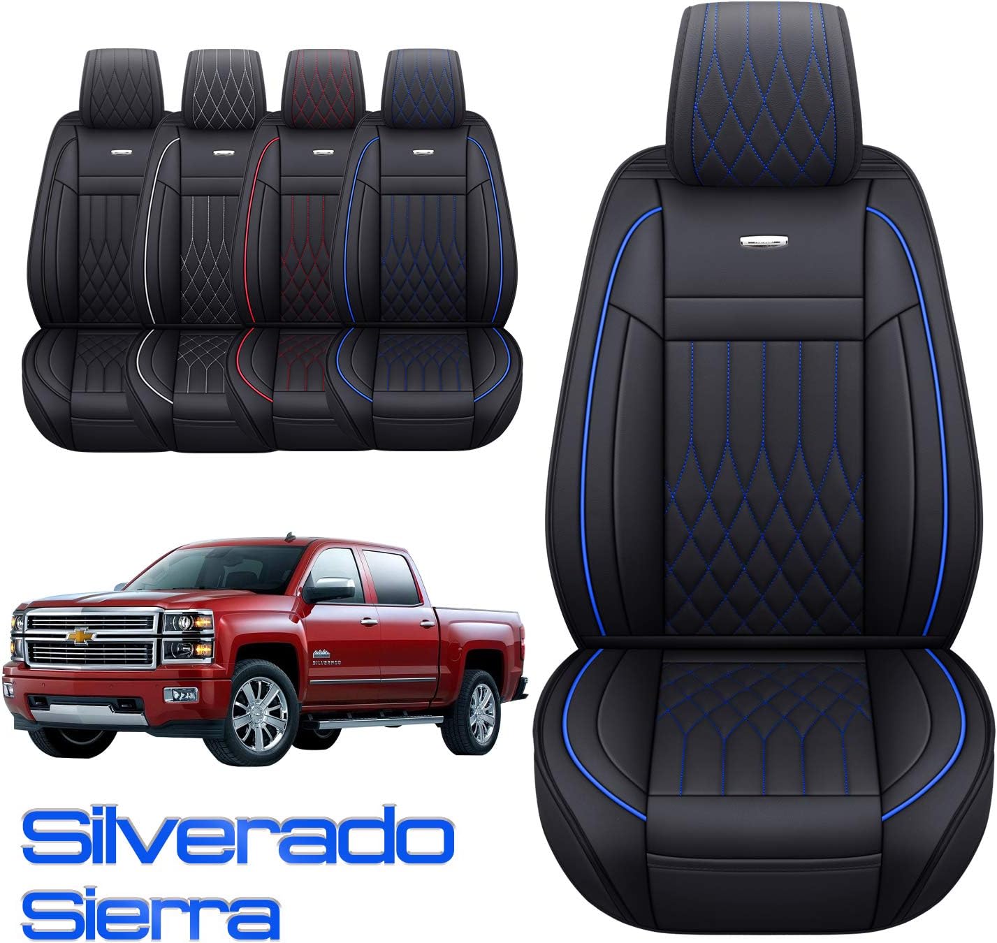 Black and Blue Waterproof Leather Car Seat Covers Full Set U517