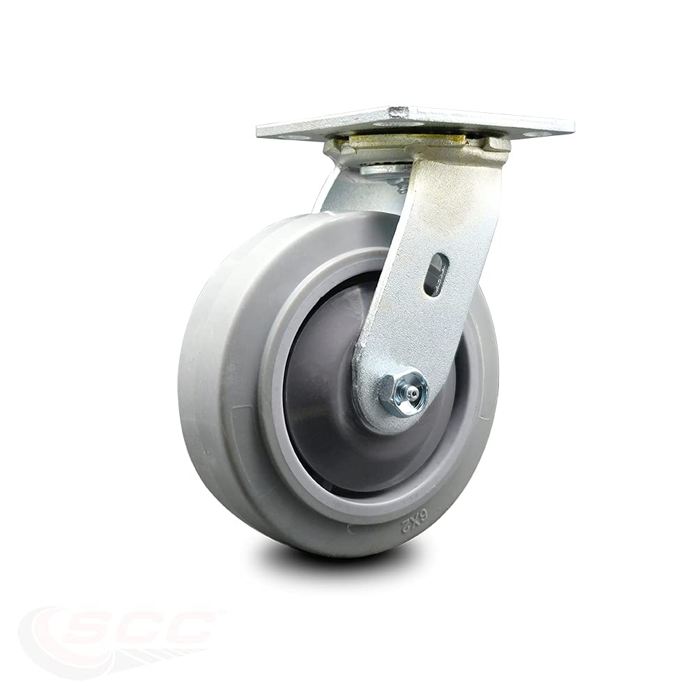 6 Inch Maroon Polyurethane Swivel Caster with Plastic Thread Guards, Pack of 2 K7221