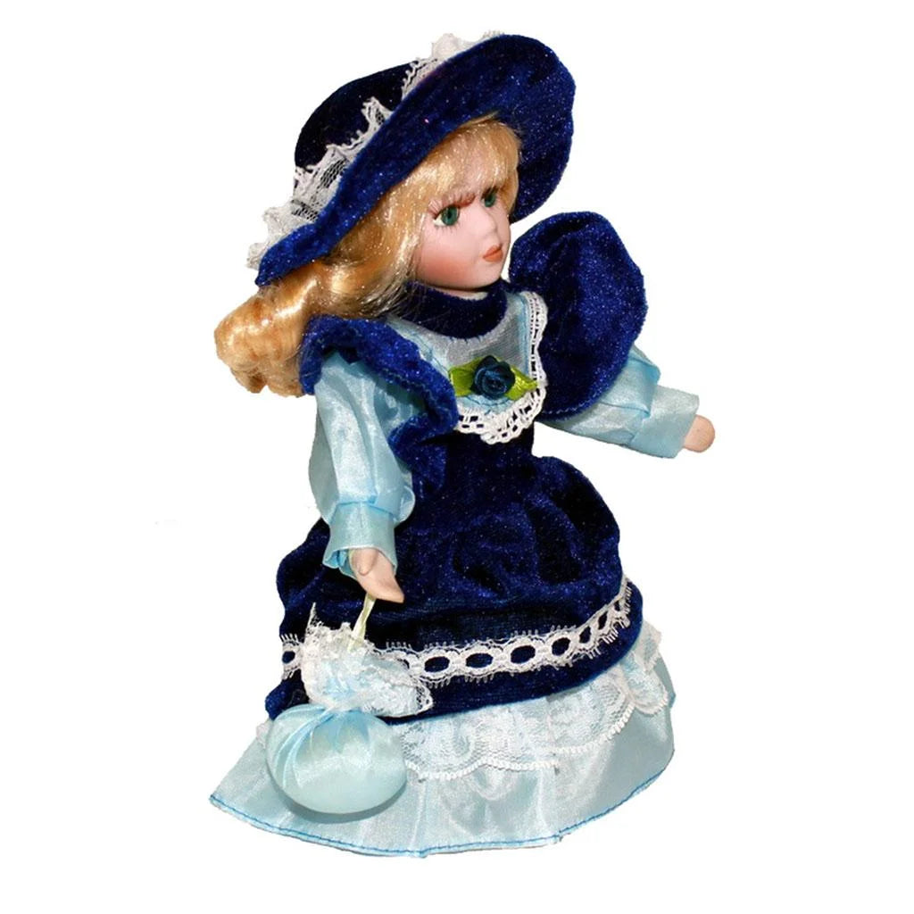 Blue Vintage Mini Porcelain Doll with Hat G21088