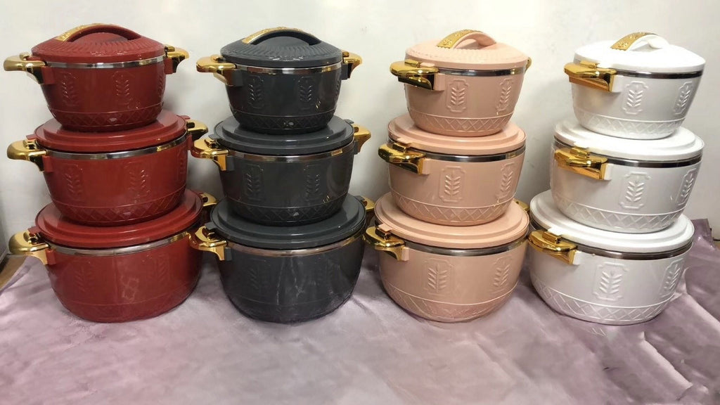 3-Piece Set 2.5/4.5/6.5 Liter Insulated Food Warmer Lunch Box Hot Pot Pink M6921