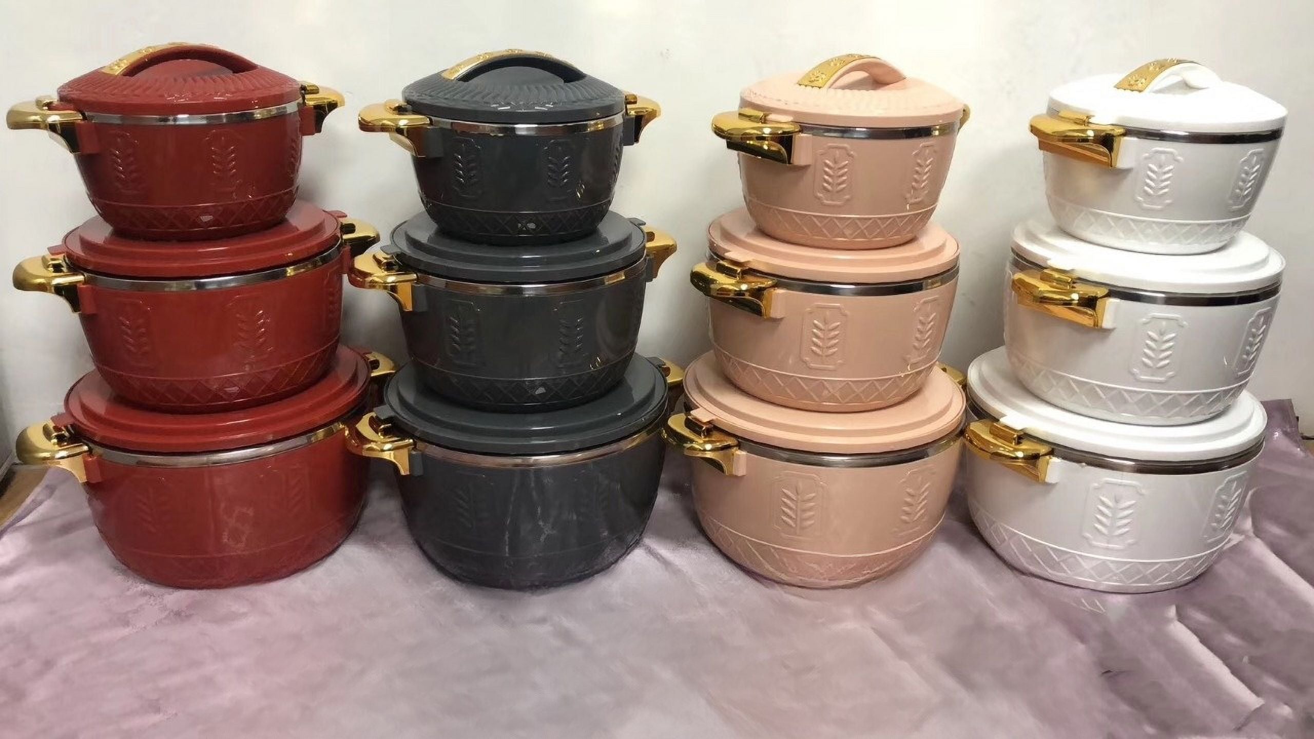 3-Piece Set 2.5/4.5/6.5 Liter Insulated Food Warmer Lunch Box Hot Pot Pink M6921