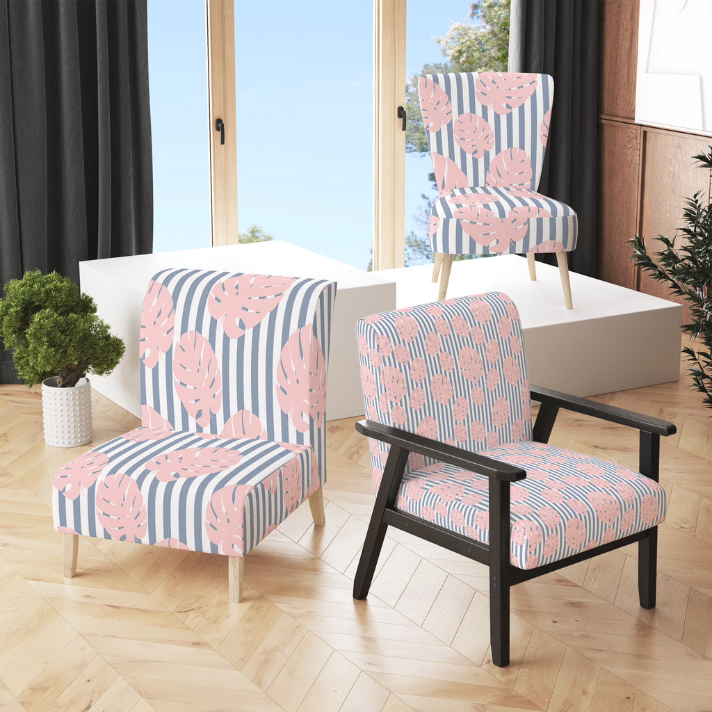 Pink and Blue Tropical Flowers Upholstered Accent Chair M87077
