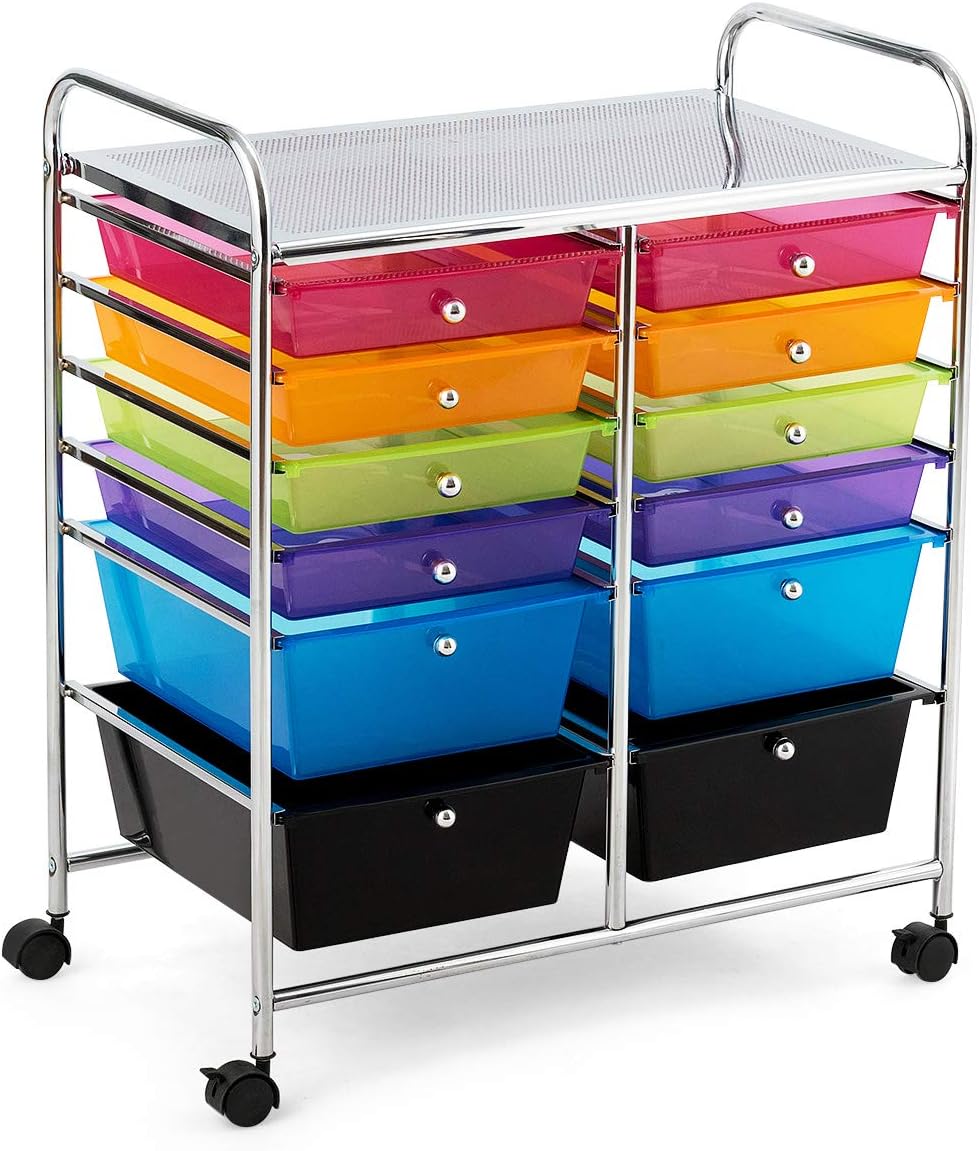 12-Drawer Rolling Storage Cart, Yellow, Pack of 2 J980