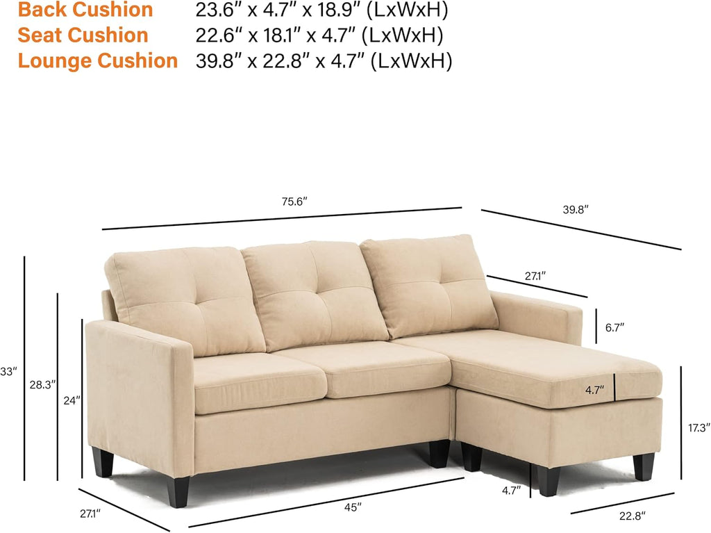 Beige Fabric Sectional Sofa with Chaise P282