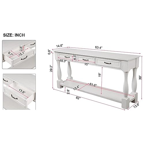 63" Console Table with 3 Drawers and 1 Bottom Shelf, Light Espresso U34456