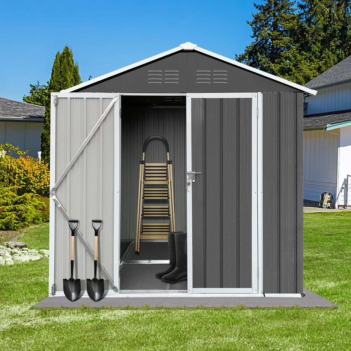 6' x 4' Metal Outdoor Storage Shed with Lockable Doors A52469