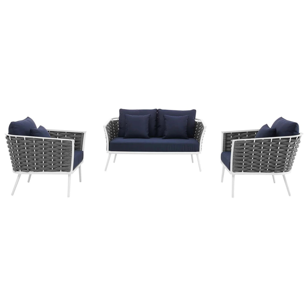 White Navy 3 Piece Aluminum Outdoor Sectional Sofa Set O188